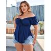 imageSOLY HUX Womens Plus Size Short Sleeve Peplum Blouse Tie Front Ruffle Hem Summer T Shirt TopsPlain Blue