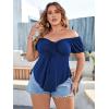 imageSOLY HUX Womens Plus Size Short Sleeve Peplum Blouse Tie Front Ruffle Hem Summer T Shirt TopsPlain Blue