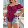 imageSOLY HUX Womens Plus Size Short Sleeve Peplum Blouse Tie Front Ruffle Hem Summer T Shirt TopsPure Red Violet