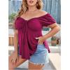 imageSOLY HUX Womens Plus Size Short Sleeve Peplum Blouse Tie Front Ruffle Hem Summer T Shirt TopsPure Red Violet