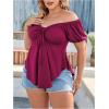 imageSOLY HUX Womens Plus Size Short Sleeve Peplum Blouse Tie Front Ruffle Hem Summer T Shirt TopsPure Red Violet