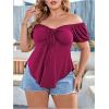 imageSOLY HUX Womens Plus Size Short Sleeve Peplum Blouse Tie Front Ruffle Hem Summer T Shirt TopsPure Red Violet