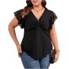 imageSOLY HUX Womens Plus Size Twist Front Deep V Neck Tee Tops Blouse Ruffle Short Sleeve Summer T ShirtPlain Black