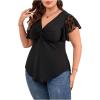 imageSOLY HUX Womens Plus Size Twist Front Deep V Neck Tee Tops Blouse Ruffle Short Sleeve Summer T ShirtPlain Black