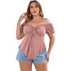 imageSOLY HUX Womens Plus Size Short Sleeve Peplum Blouse Tie Front Ruffle Hem Summer T Shirt TopsDusty Pink