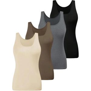 imageSOLY HUX Womens Plus Size 4 Packs Long Tank Tops Sleeveless Undershirts Layering Basic VestsBeige Khaki Grey Black