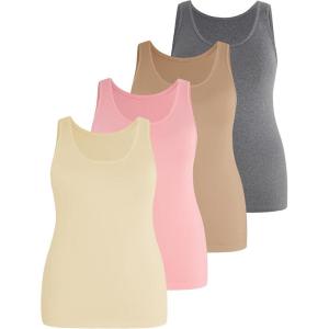 imageSOLY HUX Womens Plus Size 4 Packs Long Tank Tops Sleeveless Undershirts Layering Basic VestsBeige Khaki Pink Grey