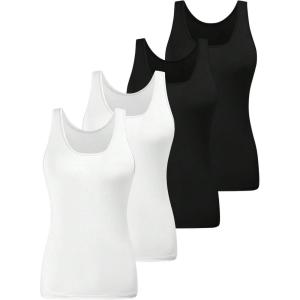 imageSOLY HUX Womens Plus Size 4 Packs Long Tank Tops Sleeveless Undershirts Layering Basic VestsBlack and White