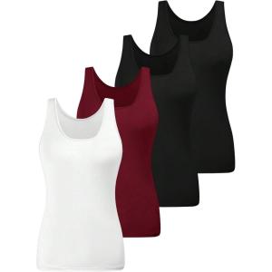 imageSOLY HUX Womens Plus Size 4 Packs Long Tank Tops Sleeveless Undershirts Layering Basic VestsWhite Burgundy Black