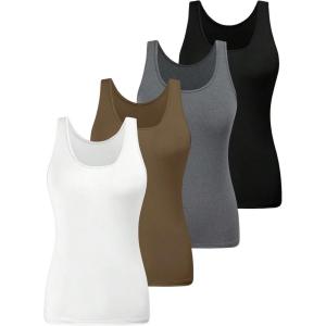 imageSOLY HUX Womens Plus Size 4 Packs Long Tank Tops Sleeveless Undershirts Layering Basic VestsWhite Khaki Grey Black