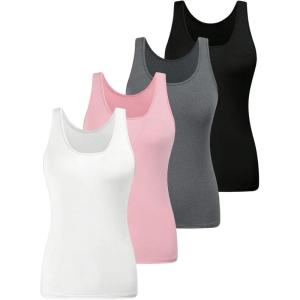 imageSOLY HUX Womens Plus Size 4 Packs Long Tank Tops Sleeveless Undershirts Layering Basic VestsWhite Pink Grey Black