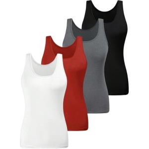 imageSOLY HUX Womens Plus Size 4 Packs Long Tank Tops Sleeveless Undershirts Layering Basic VestsWhite Red Grey Black