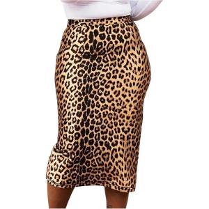 imageSOLY HUX Womens Plus Size Leopard Print Skirt Split Back High Waisted Bodycon Midi SkirtsKhaki Leopard