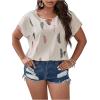 imageSOLY HUX Plus Size Blouses for Curvy Women Cute Boho Print Shirts V Neck Casual Summer Blouses TShirts TopsBeige Feather