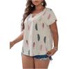 imageSOLY HUX Plus Size Blouses for Curvy Women Cute Boho Print Shirts V Neck Casual Summer Blouses TShirts TopsBeige Feather