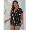 imageSOLY HUX Plus Size Blouses for Curvy Women Cute Boho Print Shirts V Neck Casual Summer Blouses TShirts TopsBlack Multi Feather