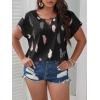 imageSOLY HUX Plus Size Blouses for Curvy Women Cute Boho Print Shirts V Neck Casual Summer Blouses TShirts TopsBlack Multi Feather