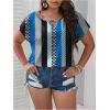 imageSOLY HUX Plus Size Blouses for Curvy Women Cute Boho Print Shirts V Neck Casual Summer Blouses TShirts TopsBlue Multi