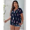 imageSOLY HUX Plus Size Blouses for Curvy Women Cute Boho Print Shirts V Neck Casual Summer Blouses TShirts TopsBlue Multi Feather