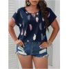 imageSOLY HUX Plus Size Blouses for Curvy Women Cute Boho Print Shirts V Neck Casual Summer Blouses TShirts TopsBlue Multi Feather