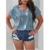 imageSOLY HUX Plus Size Blouses for Curvy Women Cute Boho Print Shirts V Neck Casual Summer Blouses TShirts TopsDusty Blue Feather