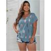 imageSOLY HUX Plus Size Blouses for Curvy Women Cute Boho Print Shirts V Neck Casual Summer Blouses TShirts TopsDusty Blue Feather