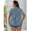 imageSOLY HUX Plus Size Blouses for Curvy Women Cute Boho Print Shirts V Neck Casual Summer Blouses TShirts TopsDusty Blue Feather