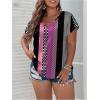 imageSOLY HUX Plus Size Blouses for Curvy Women Cute Boho Print Shirts V Neck Casual Summer Blouses TShirts TopsPurple Multi