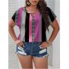 imageSOLY HUX Plus Size Blouses for Curvy Women Cute Boho Print Shirts V Neck Casual Summer Blouses TShirts TopsPurple Multi