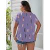 imageSOLY HUX Plus Size Blouses for Curvy Women Cute Boho Print Shirts V Neck Casual Summer Blouses TShirts TopsPurple Printed