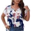 imageSOLY HUX Plus Size Blouses for Curvy Women Cute Boho Print Shirts V Neck Casual Summer Blouses TShirts TopsRed Tie Dye