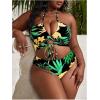 imageSOLY HUX Womens Plus Size 3 Piece Swimsuits Floral Print Halter Bikini Sets Bathing Suit with Beach SkirtBlack Tropical