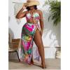 imageSOLY HUX Womens Plus Size 3 Piece Swimsuits Floral Print Halter Bikini Sets Bathing Suit with Beach SkirtMulti Tropical