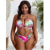 imageSOLY HUX Womens Plus Size 3 Piece Swimsuits Floral Print Halter Bikini Sets Bathing Suit with Beach SkirtMulti Tropical