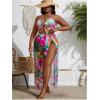 imageSOLY HUX Womens Plus Size 3 Piece Swimsuits Floral Print Halter Bikini Sets Bathing Suit with Beach SkirtMulti Tropical