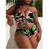 imageSOLY HUX Womens Plus Size 3 Piece Swimsuits Floral Print Halter Bikini Sets Bathing Suit with Beach SkirtPink Tropical