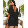 imageSOLY HUX Womens Plus Size Casual Summer Short Sleeve Cover Up Hollow Out Split Swimsuit Bikini Beach DressBlack Plain