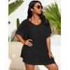 imageSOLY HUX Womens Plus Size Casual Summer Short Sleeve Cover Up Hollow Out Split Swimsuit Bikini Beach DressBlack Plain