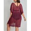 imageSOLY HUX Womens Plus Size Casual Summer Short Sleeve Cover Up Hollow Out Split Swimsuit Bikini Beach DressBurgundy Plain