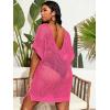imageSOLY HUX Womens Plus Size Casual Summer Short Sleeve Cover Up Hollow Out Split Swimsuit Bikini Beach DressHotpink Solid