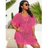 imageSOLY HUX Womens Plus Size Casual Summer Short Sleeve Cover Up Hollow Out Split Swimsuit Bikini Beach DressHotpink Solid