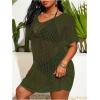 imageSOLY HUX Womens Plus Size Casual Summer Short Sleeve Cover Up Hollow Out Split Swimsuit Bikini Beach DressPlain Army Green