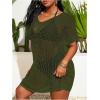 imageSOLY HUX Womens Plus Size Casual Summer Short Sleeve Cover Up Hollow Out Split Swimsuit Bikini Beach DressPlain Army Green