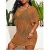 imageSOLY HUX Womens Plus Size Casual Summer Short Sleeve Cover Up Hollow Out Split Swimsuit Bikini Beach DressPlain Brown