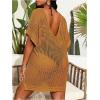 imageSOLY HUX Womens Plus Size Casual Summer Short Sleeve Cover Up Hollow Out Split Swimsuit Bikini Beach DressPlain Brown