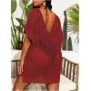 imageSOLY HUX Womens Plus Size Casual Summer Short Sleeve Cover Up Hollow Out Split Swimsuit Bikini Beach DressPlain Dark Burgundy