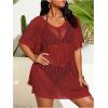 imageSOLY HUX Womens Plus Size Casual Summer Short Sleeve Cover Up Hollow Out Split Swimsuit Bikini Beach DressPlain Dark Burgundy