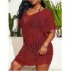 imageSOLY HUX Womens Plus Size Casual Summer Short Sleeve Cover Up Hollow Out Split Swimsuit Bikini Beach DressPlain Dark Burgundy