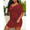 imageSOLY HUX Womens Plus Size Casual Summer Short Sleeve Cover Up Hollow Out Split Swimsuit Bikini Beach DressPlain Dark Burgundy