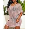 imageSOLY HUX Womens Plus Size Casual Summer Short Sleeve Cover Up Hollow Out Split Swimsuit Bikini Beach DressPlain Light Pink